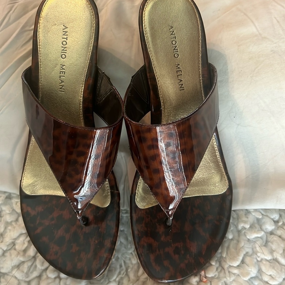 Antonio Melani cheetah print wedge sandals. Sz 9.5 worn 1x